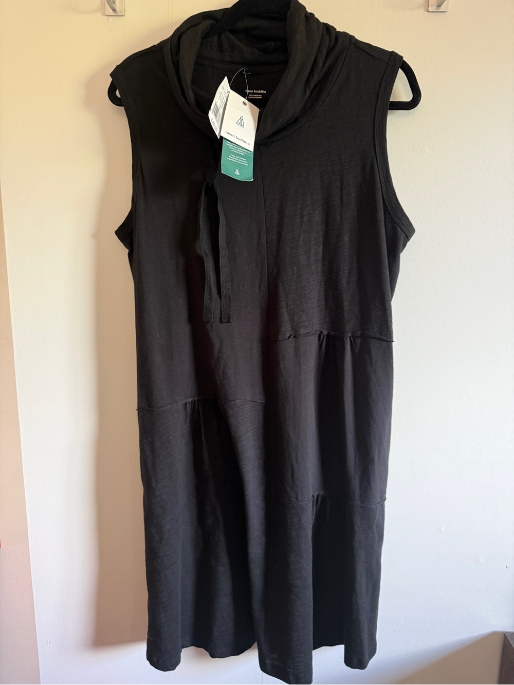 Neon Buddha Sunny Days Black Midi Dress XL NWT 100% Cotton Cowl Neck